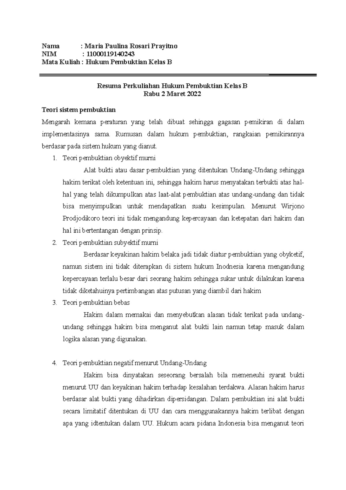 Resume Hukum Pembuktian B - Nama : Maria Paulina Rosari Prayitno NIM ...