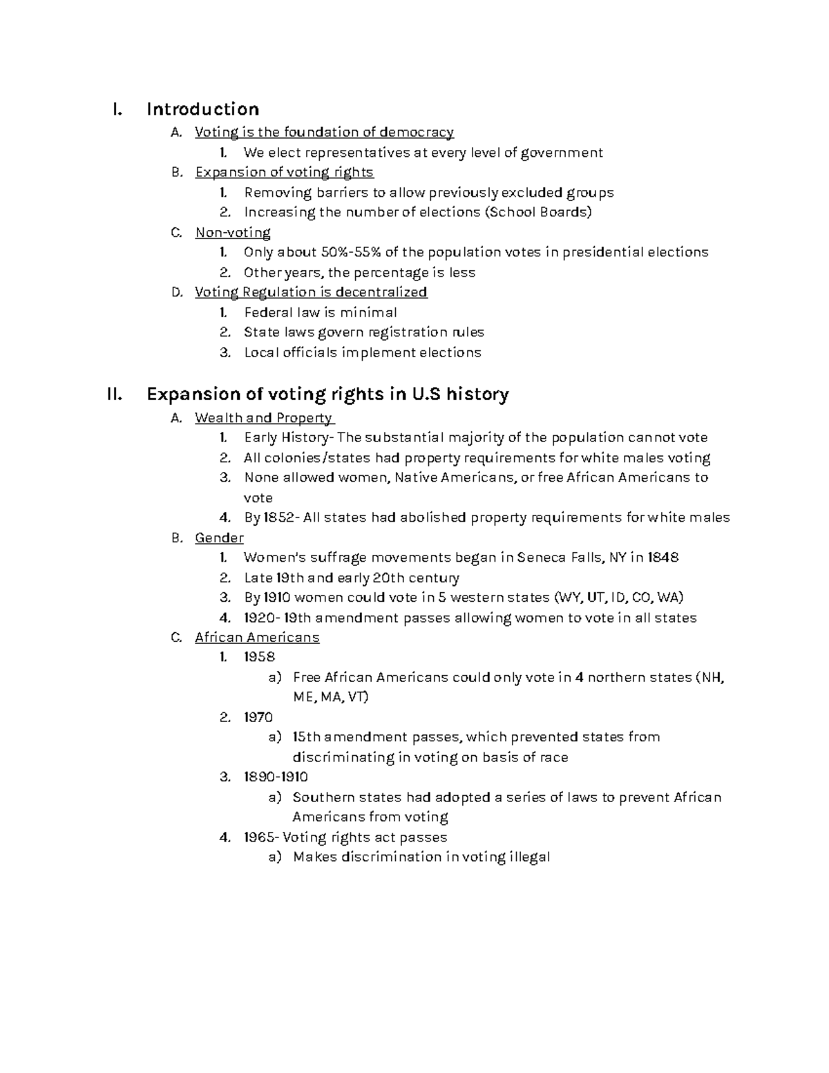 Participation and Voting - I. Introduction A. Voting is the foundation ...