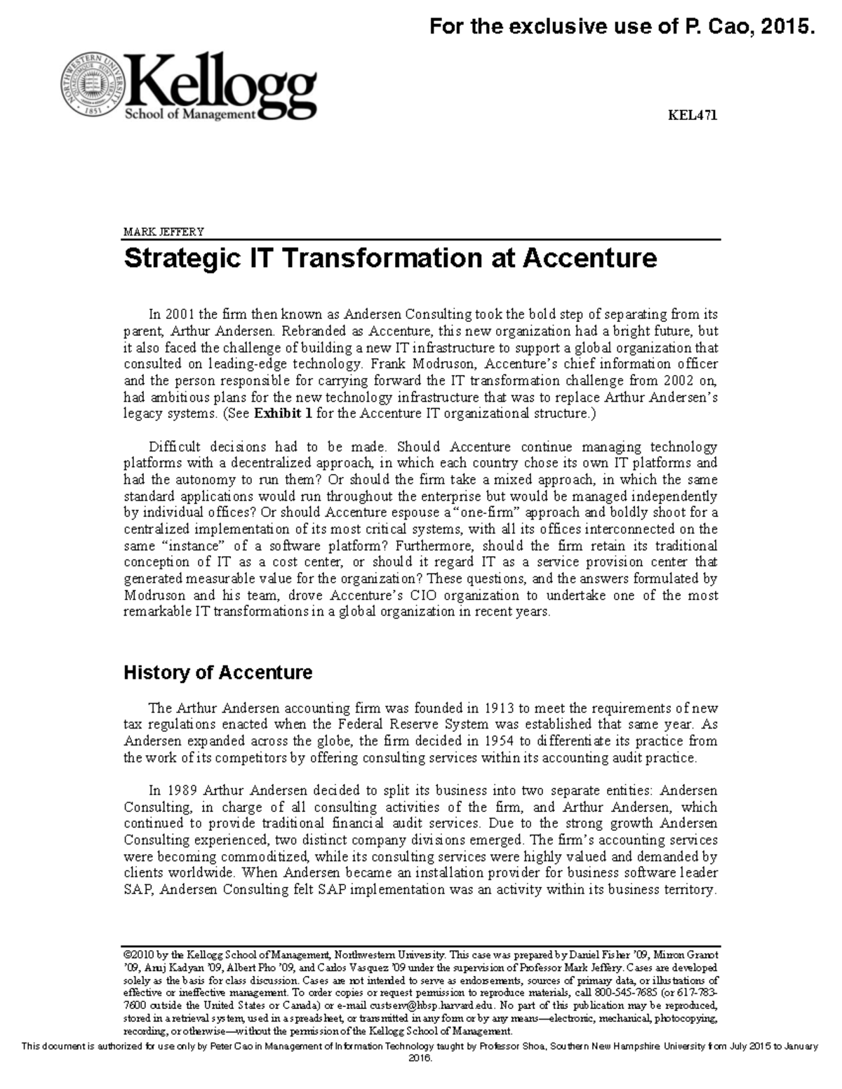 Accenture - KEL ©2010 by the Kellogg School of Management, Northwestern ...