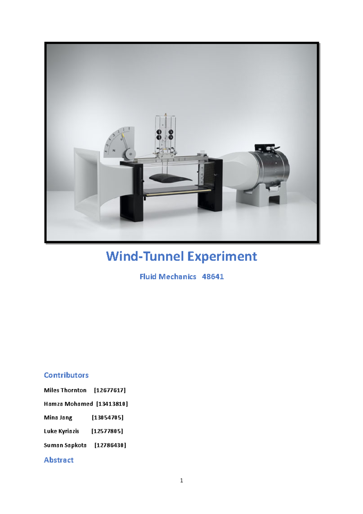 wind tunnel experiment fluid mechanics