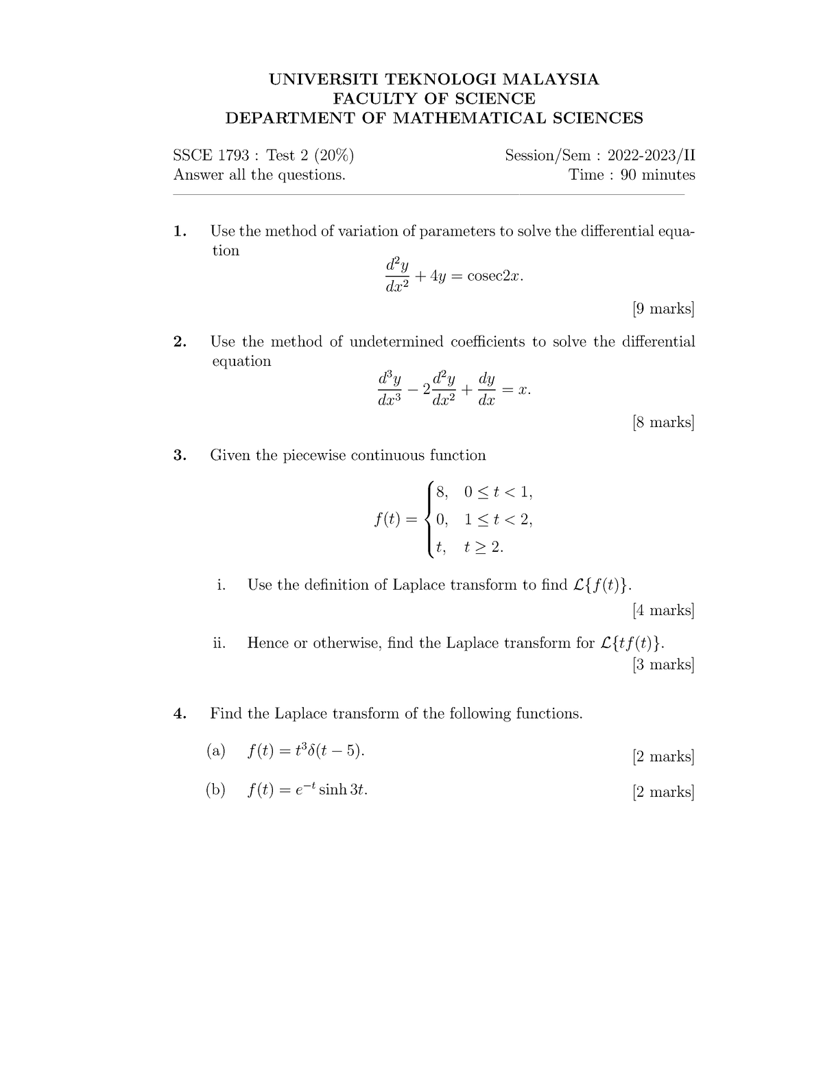 TEST 2 SSCE1793 202220232 - UNIVERSITI TEKNOLOGI MALAYSIA FACULTY OF ...