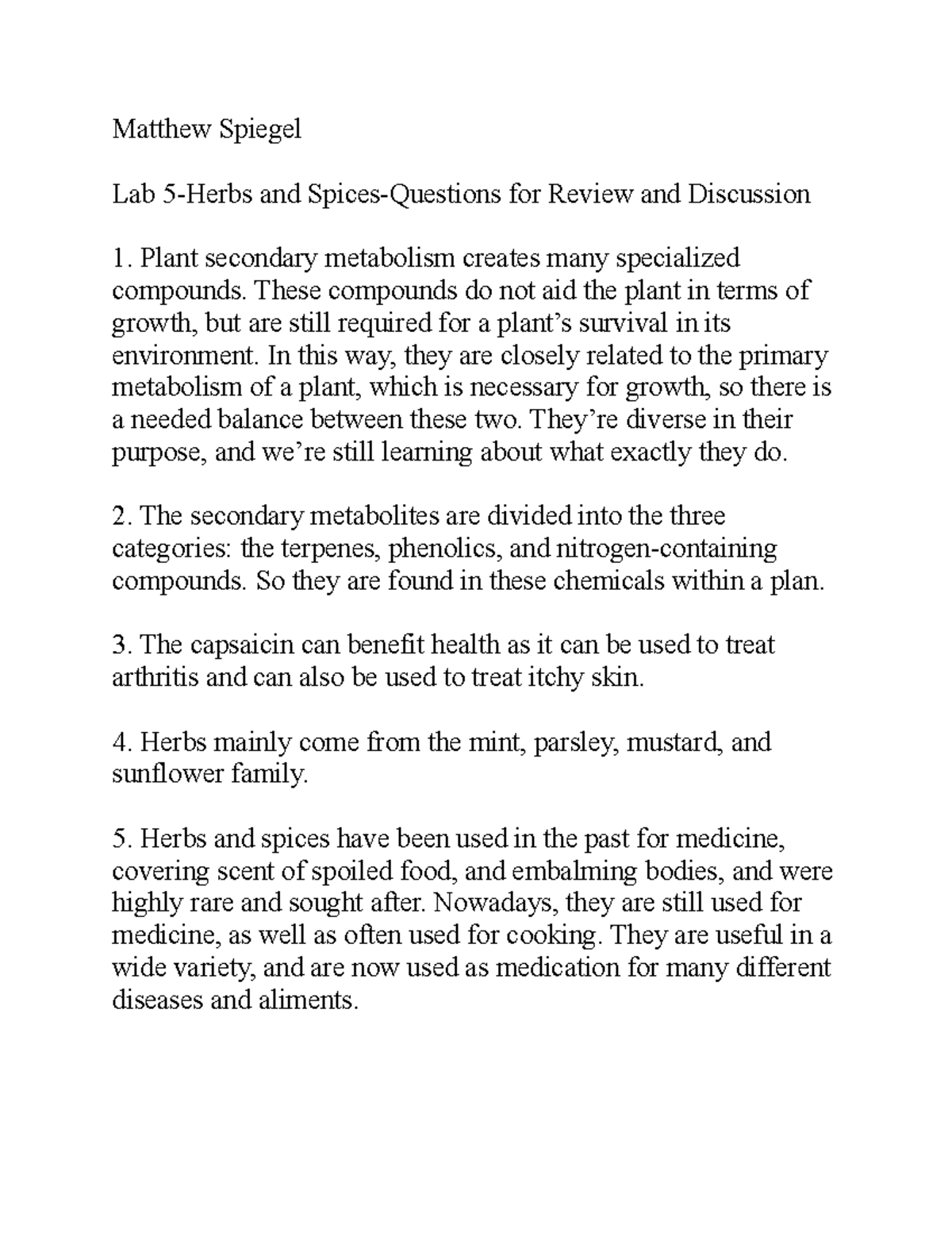 Lab 5Herbs and Spices Lab report Matthew Spiegel Lab 5Herbs and