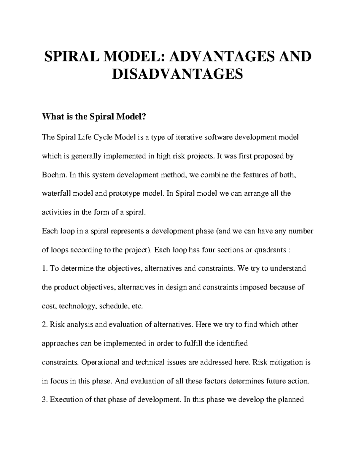 Spiral model Lecture notes 2 SPIRAL MODEL ADVANTAGES AND