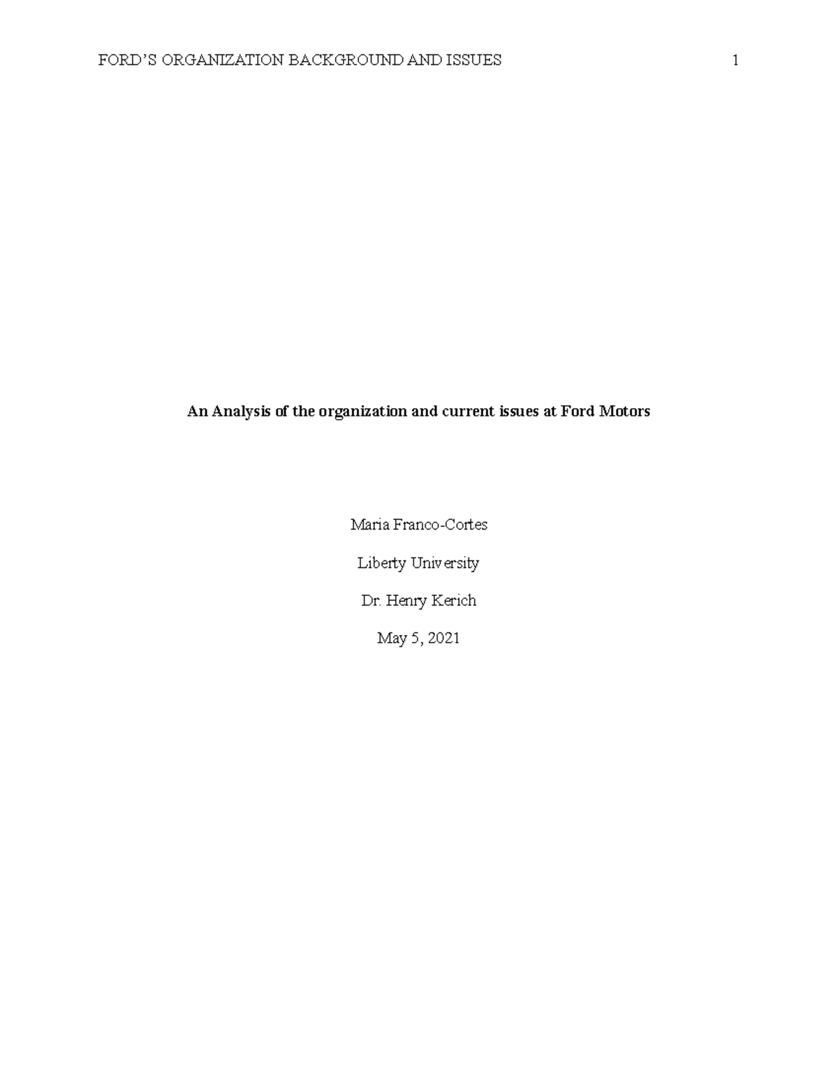 Research Paper week 5 - An Analysis of the organization and current ...