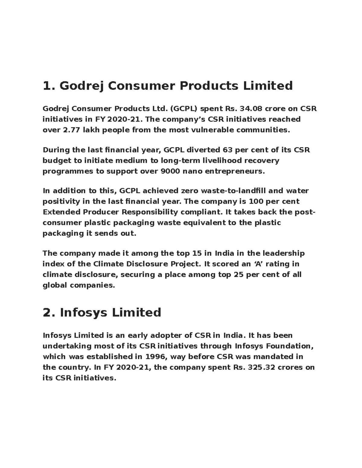 Ppt csr Assignment 1. Godrej Consumer Products Limited Godrej