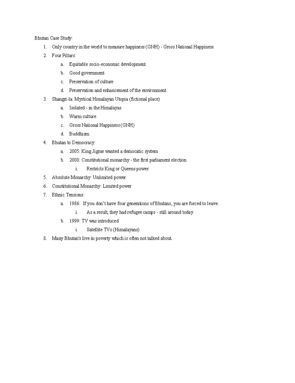 Bhutan Case Study 12 - Lecture notes 12 - Bhutan Case Study: 1. Only ...