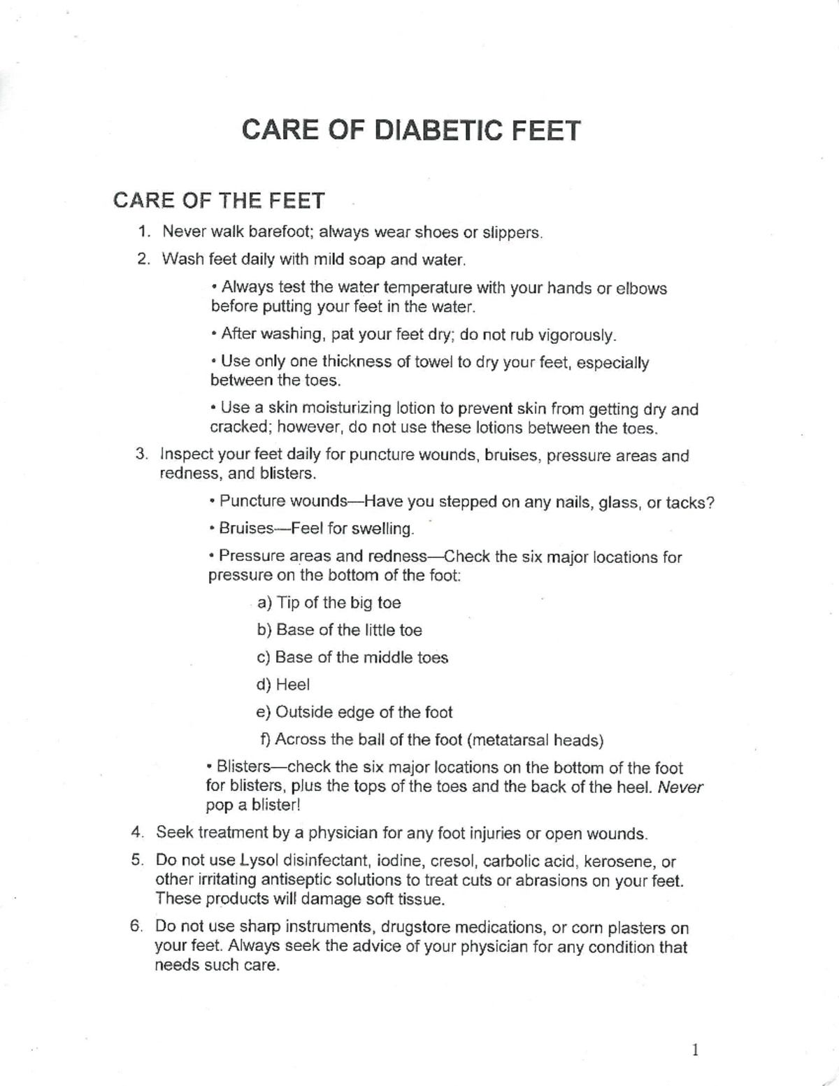 diabetic foot care patient education handout pdf