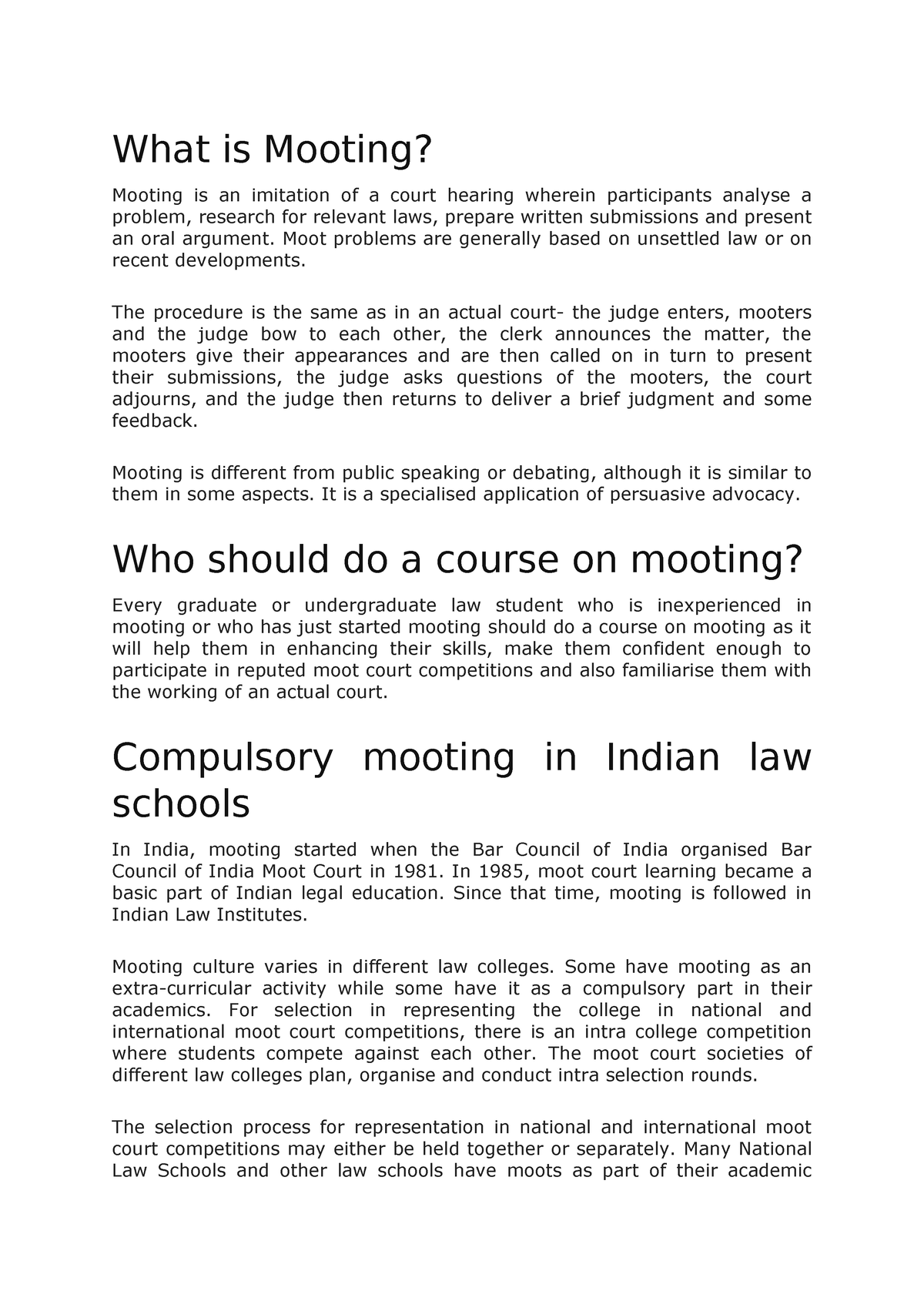 What Is Mooting Moot Court Notes What Is Mooting Mooting Is An Imitation Of A Court Hearing