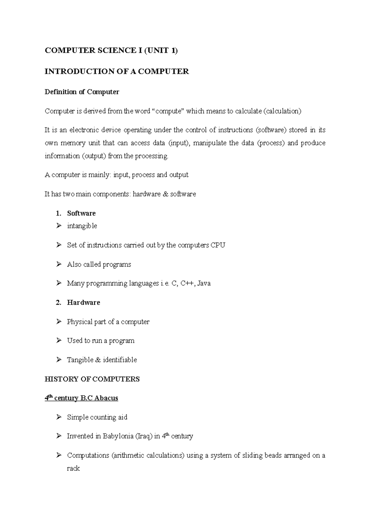 Fundamentals UNIT 1 - Copy - COMPUTER SCIENCE I (UNIT 1) INTRODUCTION ...