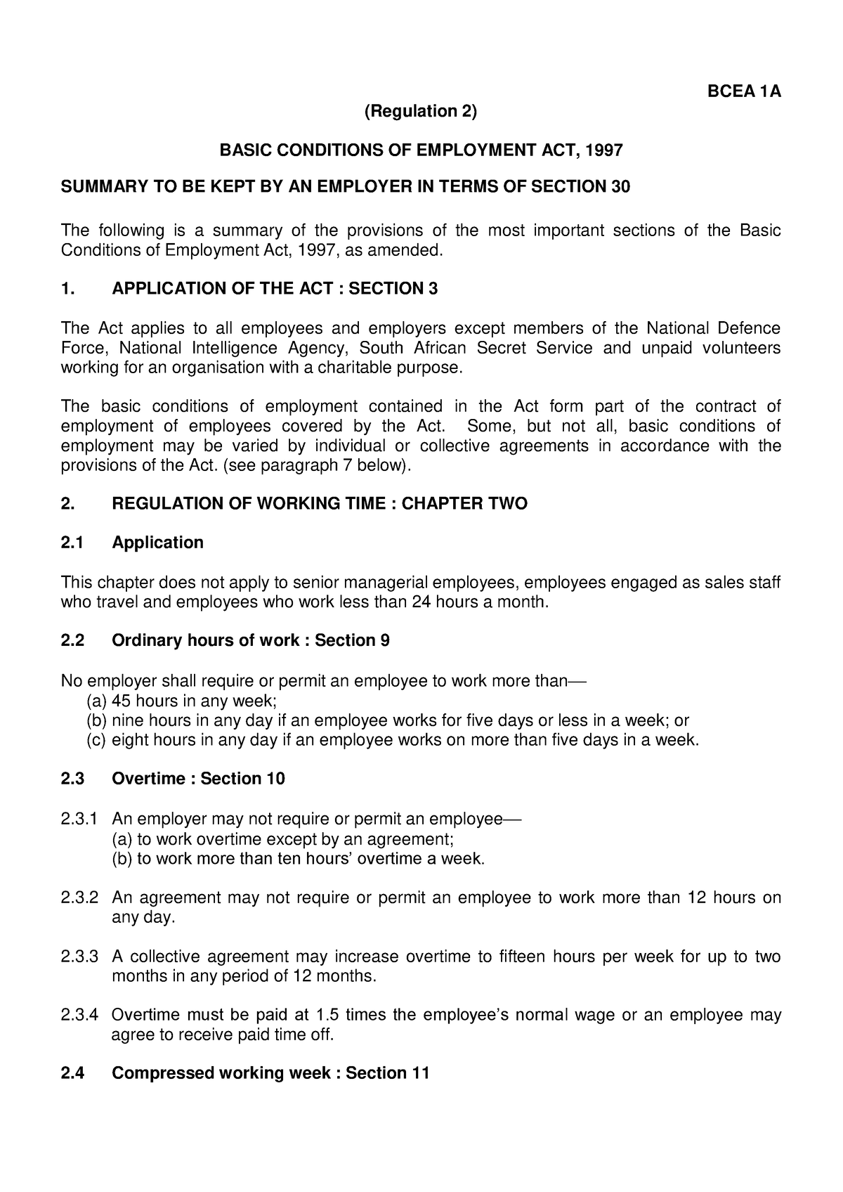 Form BCEA1A - Summary of the Act - English - BCEA 1A (Regulation 2 ...