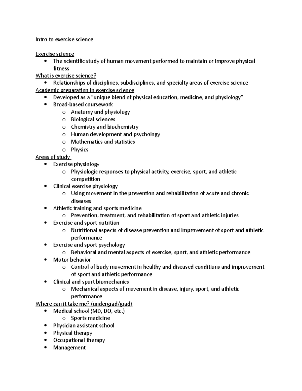 Exercise science ch 1 - ch 1 - Intro to exercise science Exercise ...