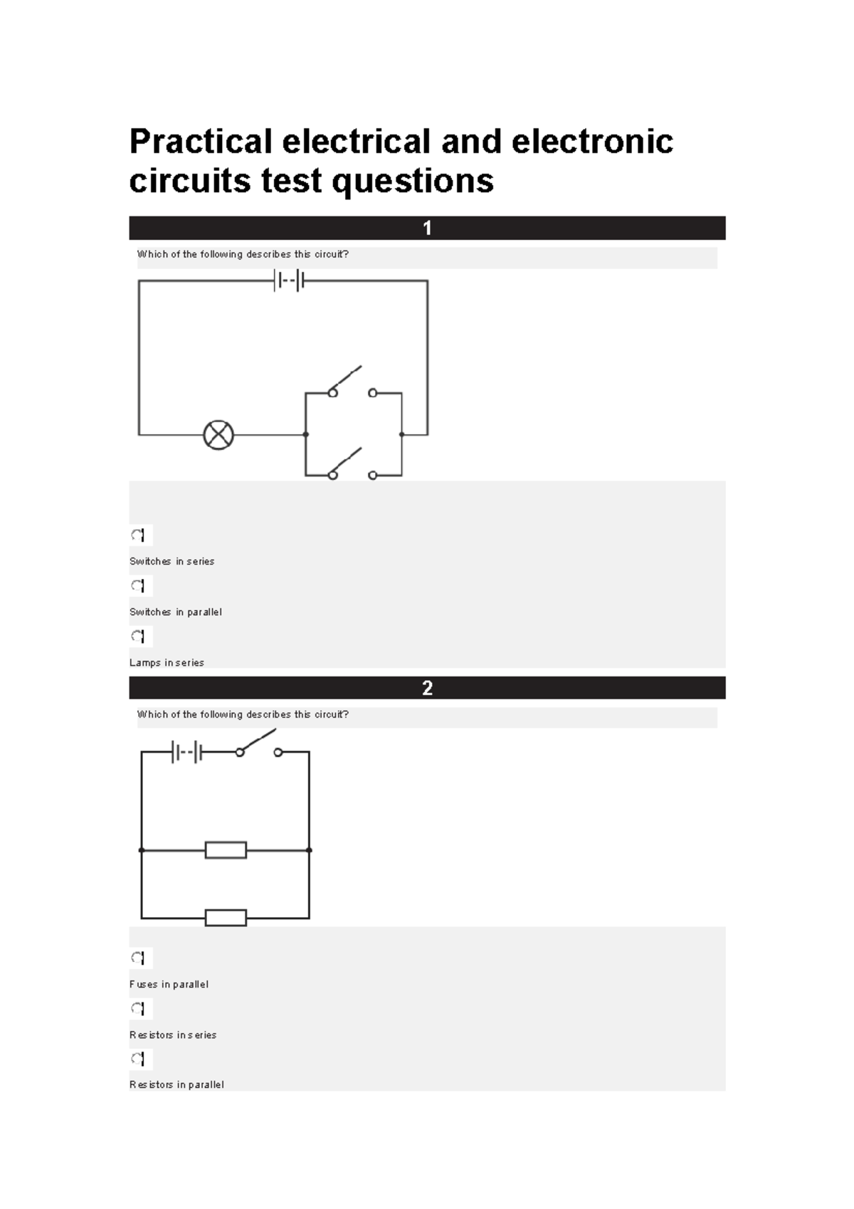TESTPractical electrical and electronic circuits test questions
