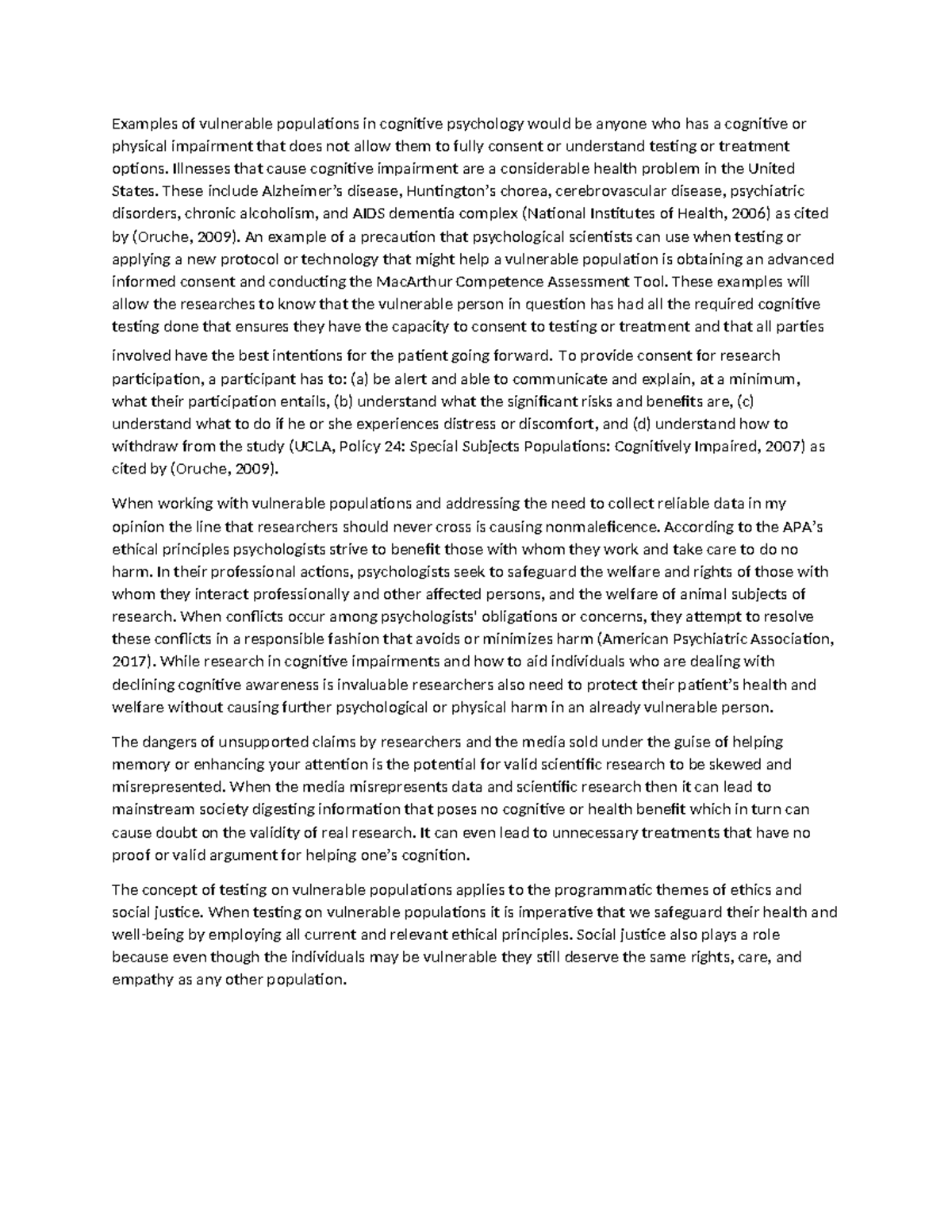 Cognition week 7 discussion post - Examples of vulnerable populations ...