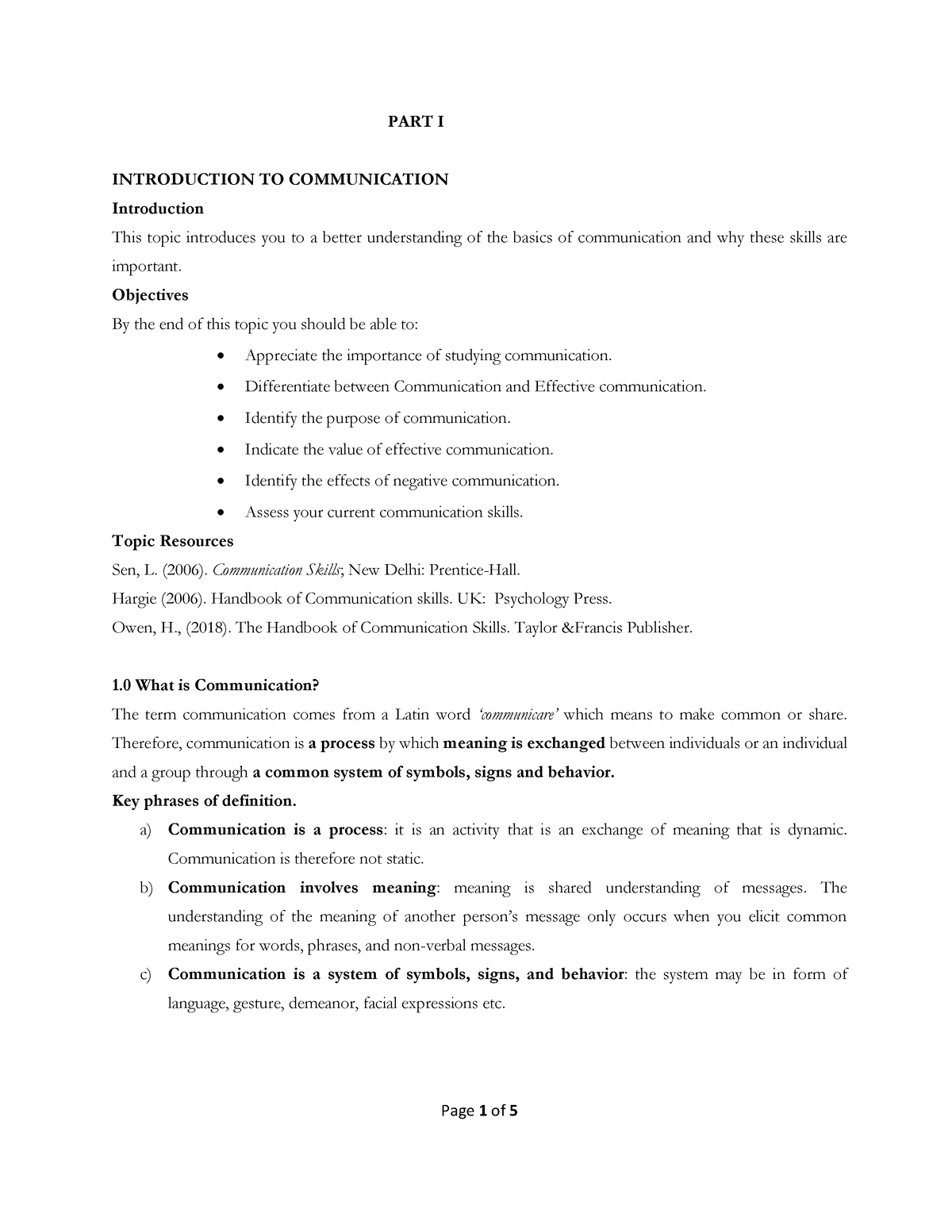 communication assignment introduction