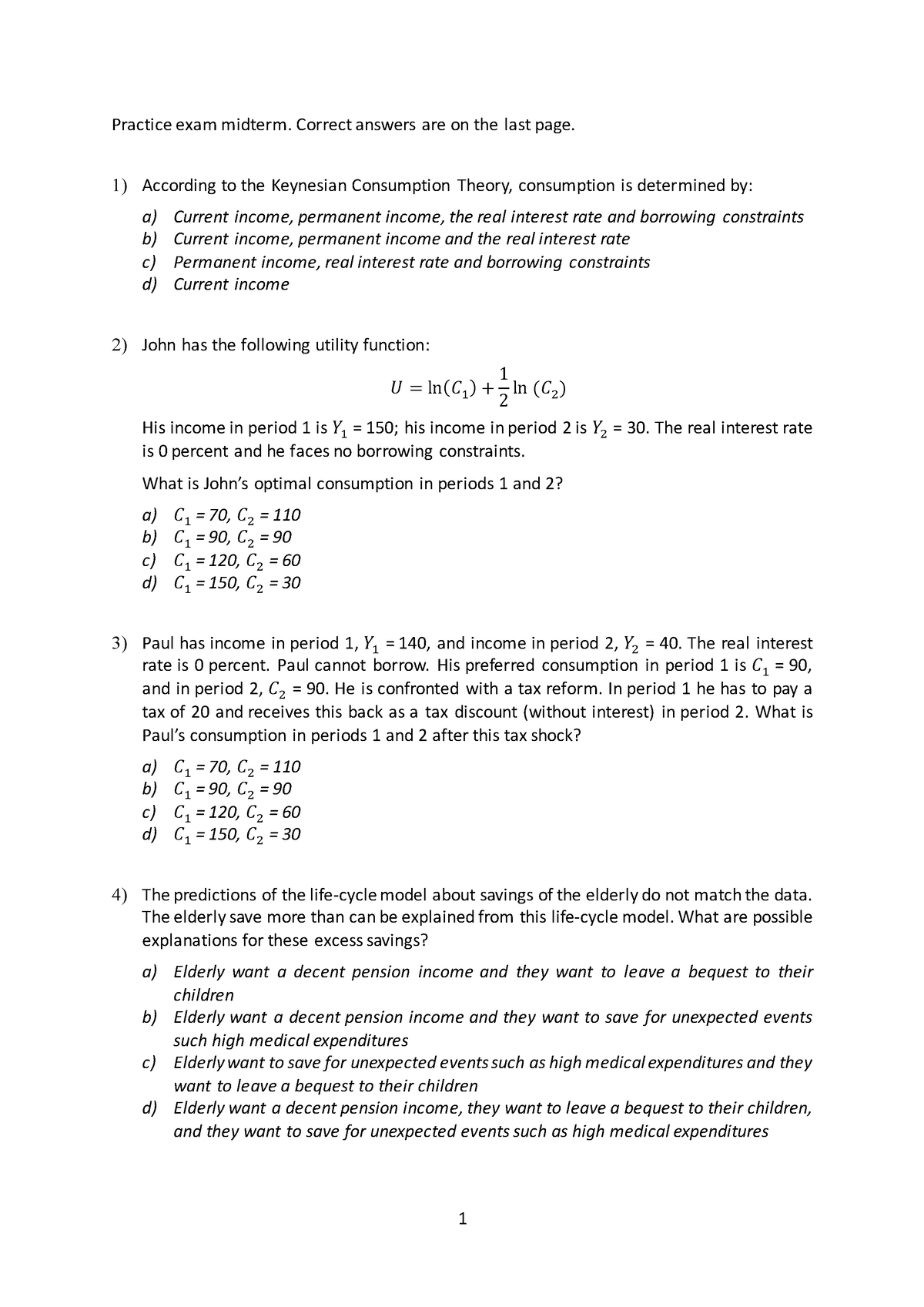 Practice - Midterm - Practice Exam Midterm. Correct Answers Are On The ...