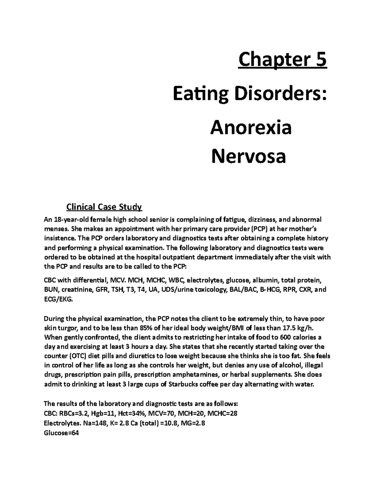 case study for anorexia nervosa