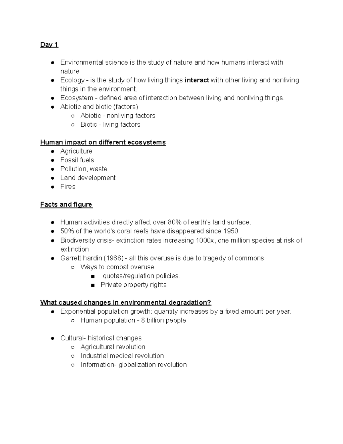 ENVI 101 - Exam 1 - ENVI 101 - Exam 1 - Day 1 Environmental science is ...