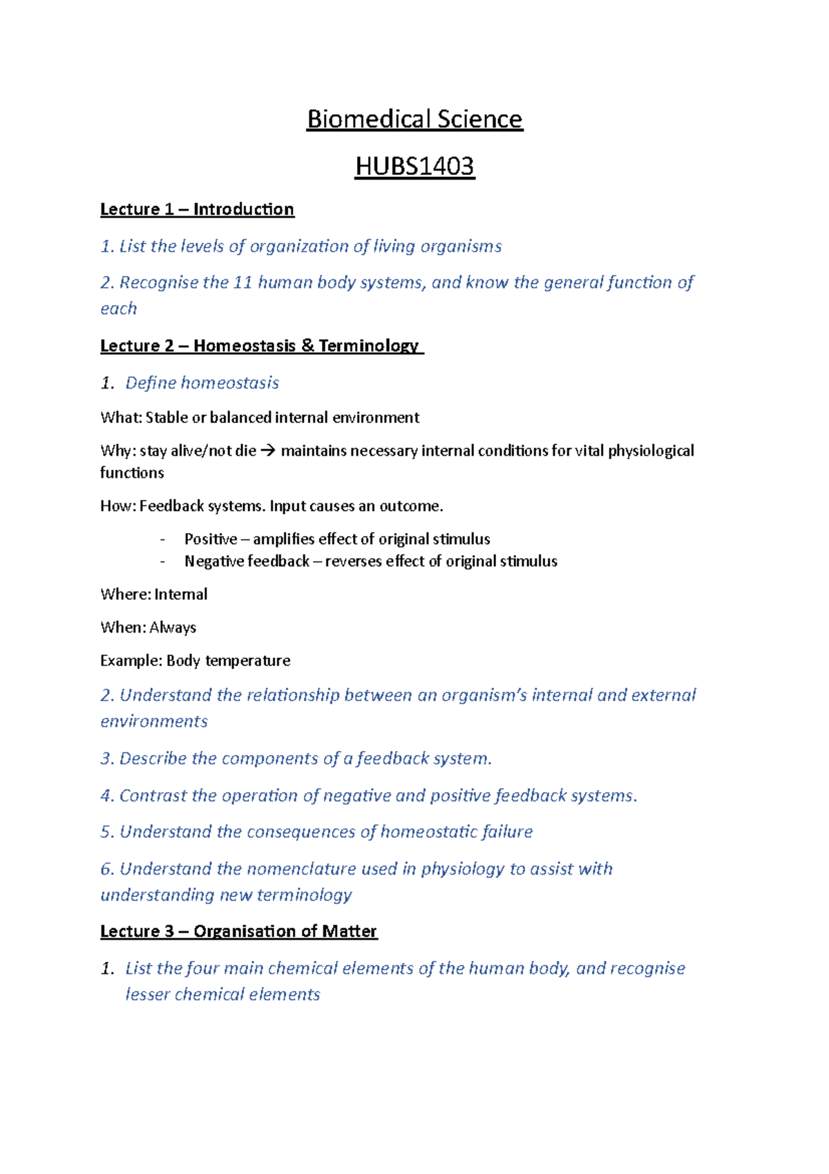 Biomed Part 1 - Summaries Based On Learning Objectives - Biomedical ...