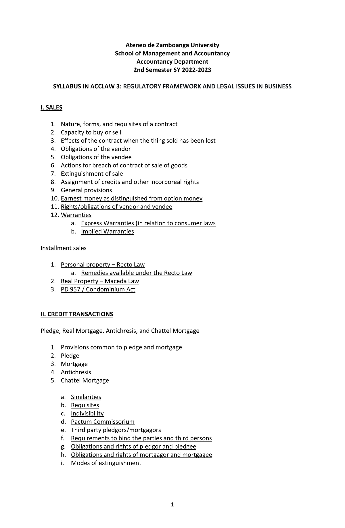 Syllabus Acclaw 3 - Ateneo de Zamboanga University School of Management ...