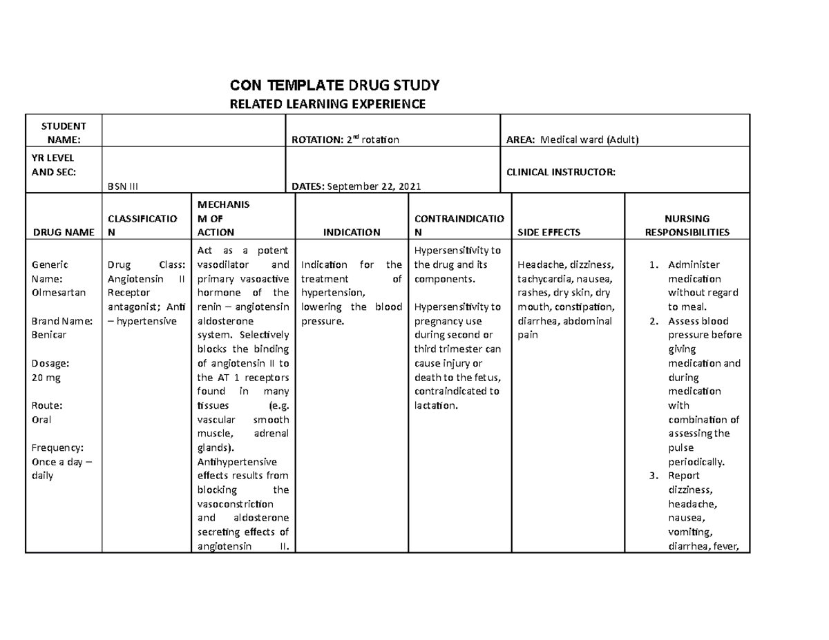 OLMESARTAN DRUG STUDY COMPLETE INFORMATION - CON TEMPLATE DRUG STUDY ...
