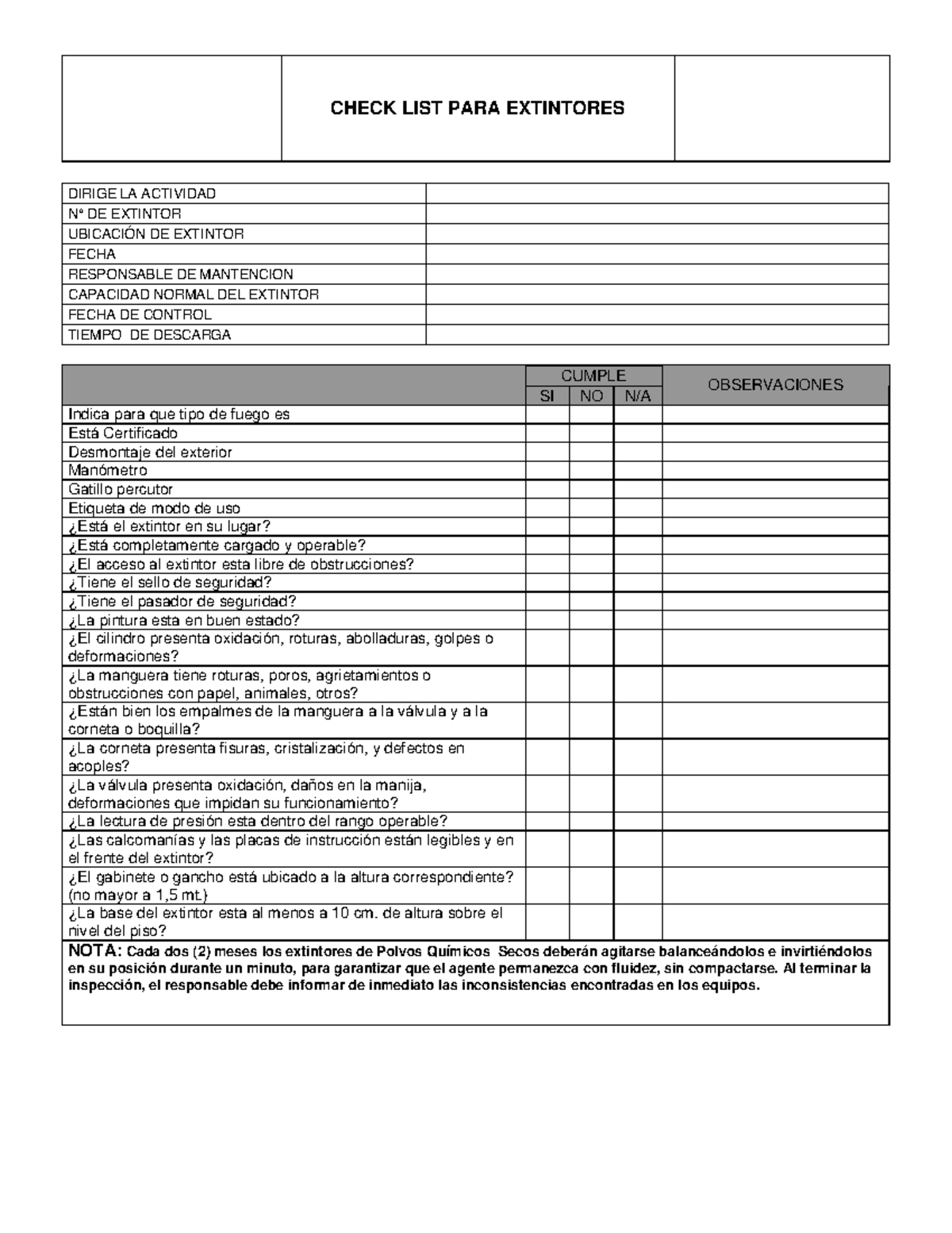 Checklist-extintores - CHECK LIST PARA EXTINTORES GS- 03 DIRIGE LA ...