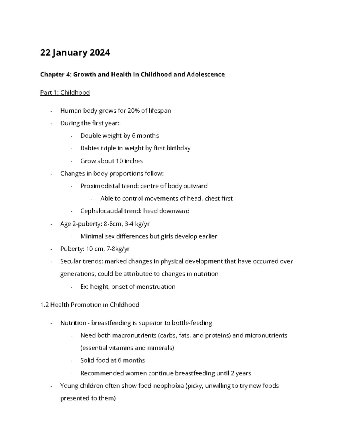 2410 Lecture 3 - 22 January 2024 Chapter 4: Growth and Health in ...