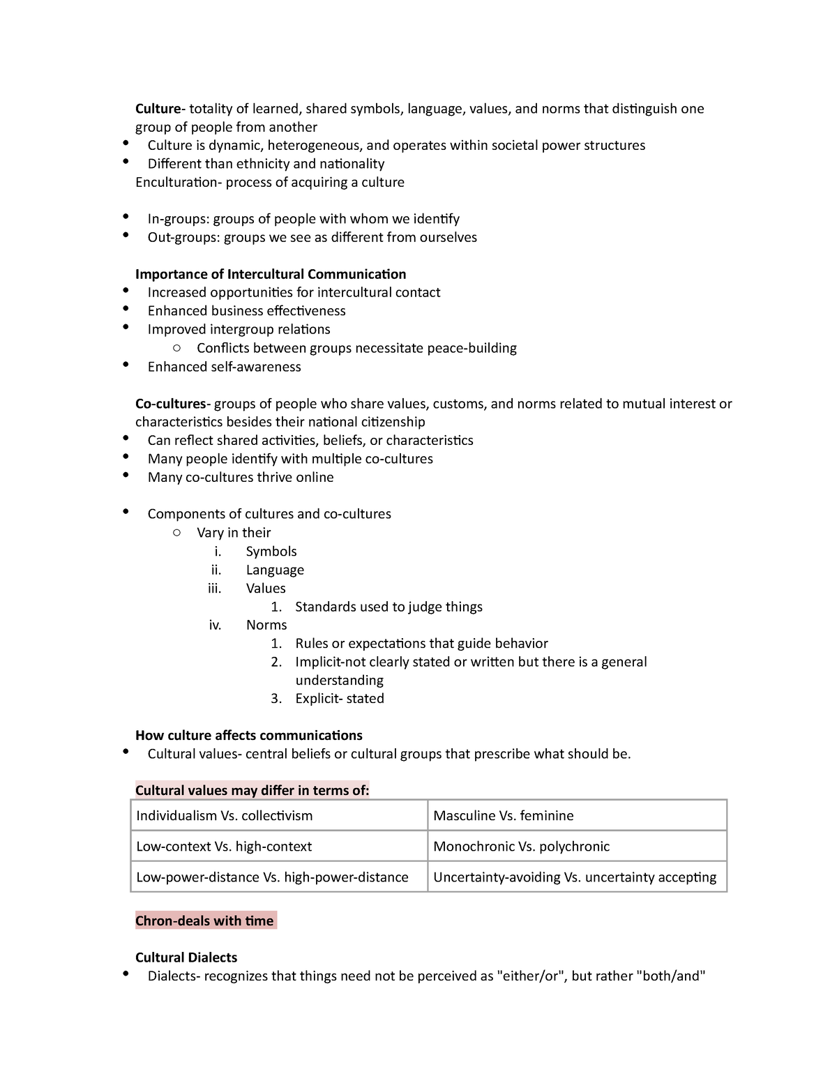 Chapter 2- Comm 110 - Culture- totality of learned, shared symbols ...