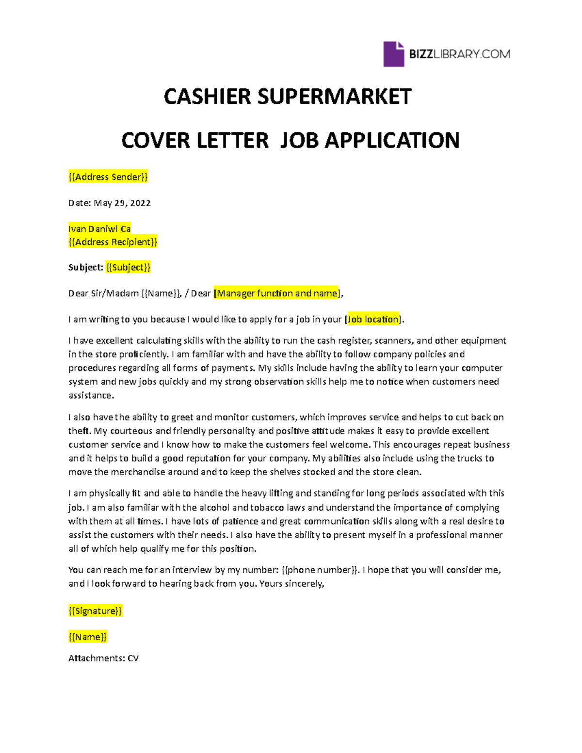 application letter for a supermarket job sample