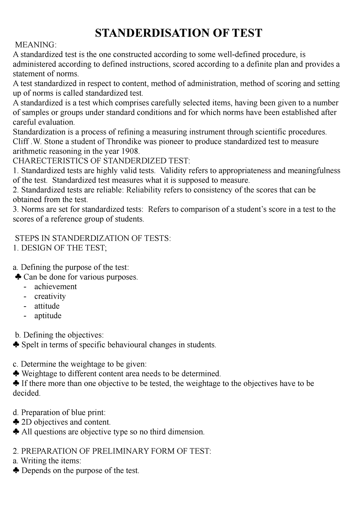 Standerdisation OF TEST - STANDERDISATION OF TEST MEANING: A