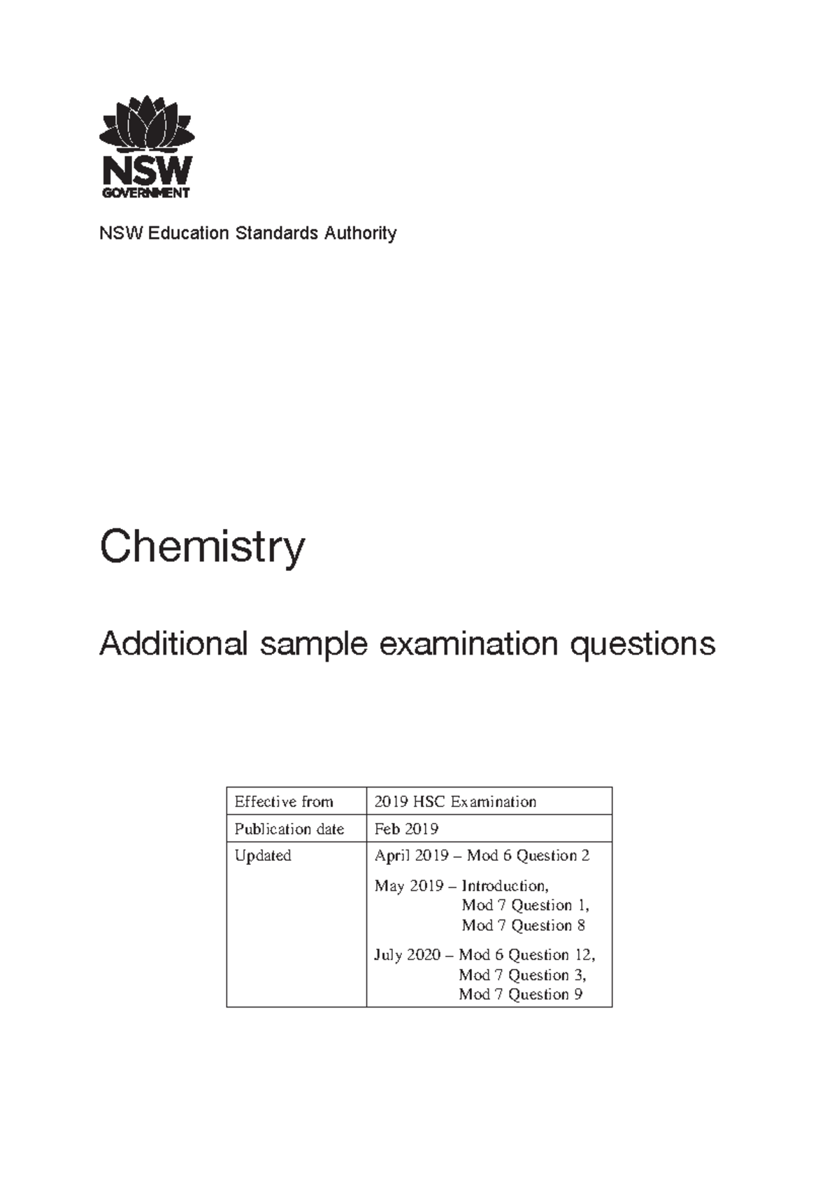 Chemistry 2019 additional sample hsc questions - NSW Education ...