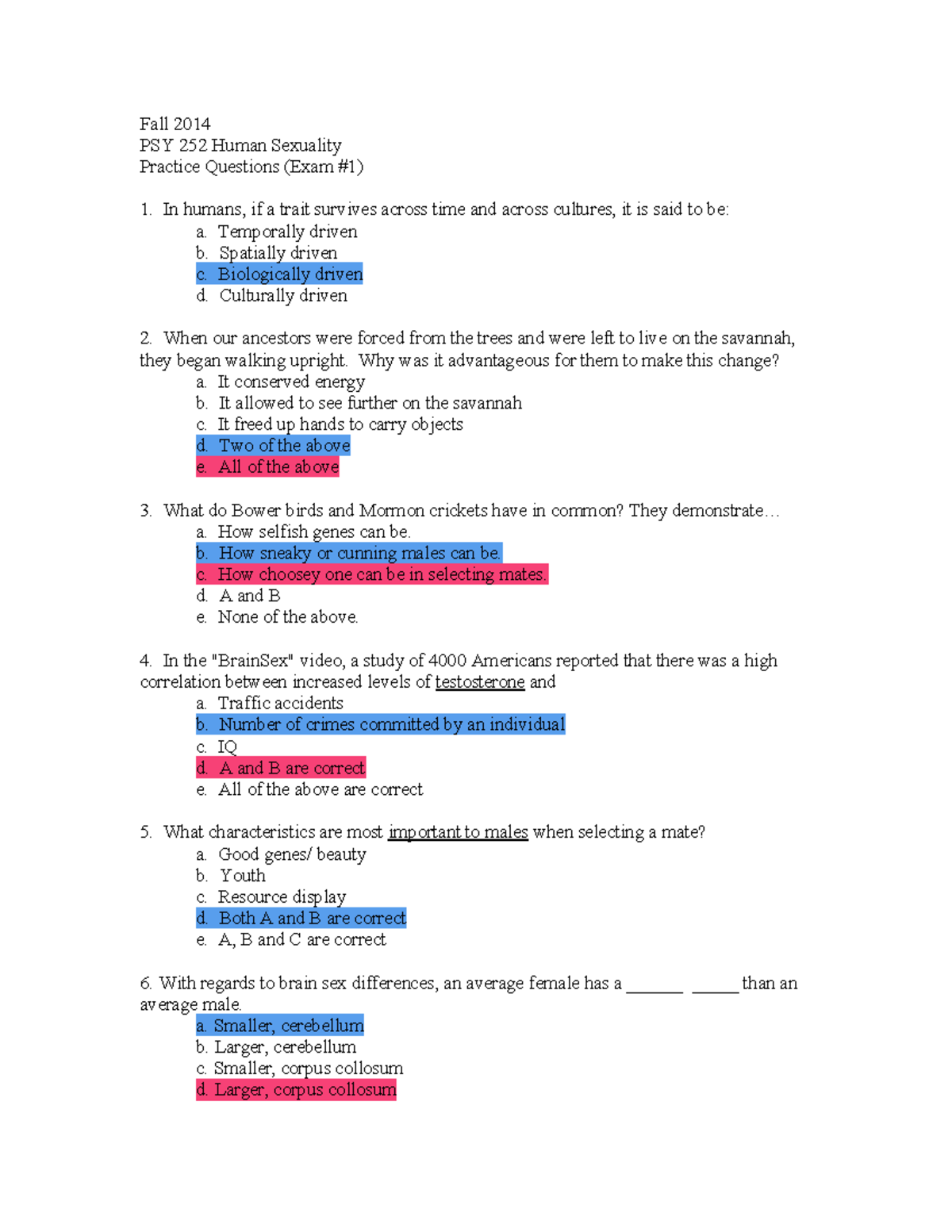 Study practice for sex exam