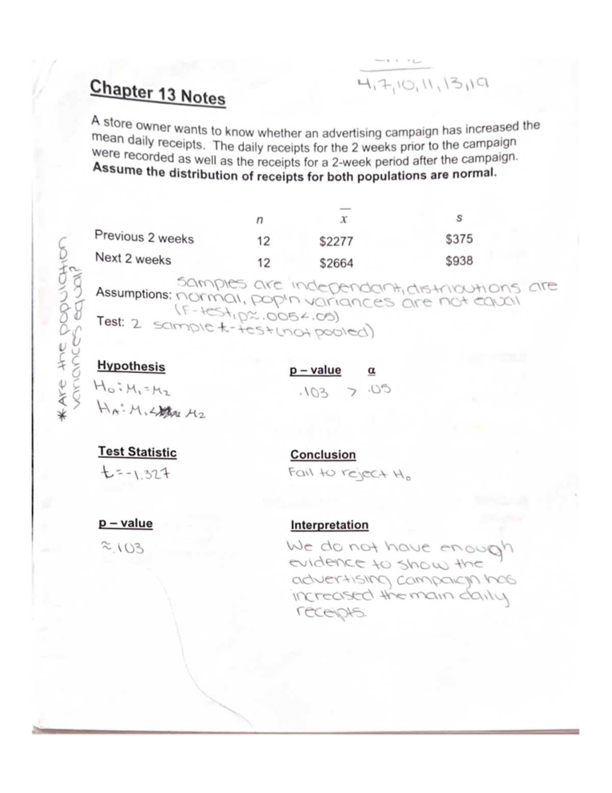 Statistics B22L Chapter 13 Notes - MATH B22 - Studocu