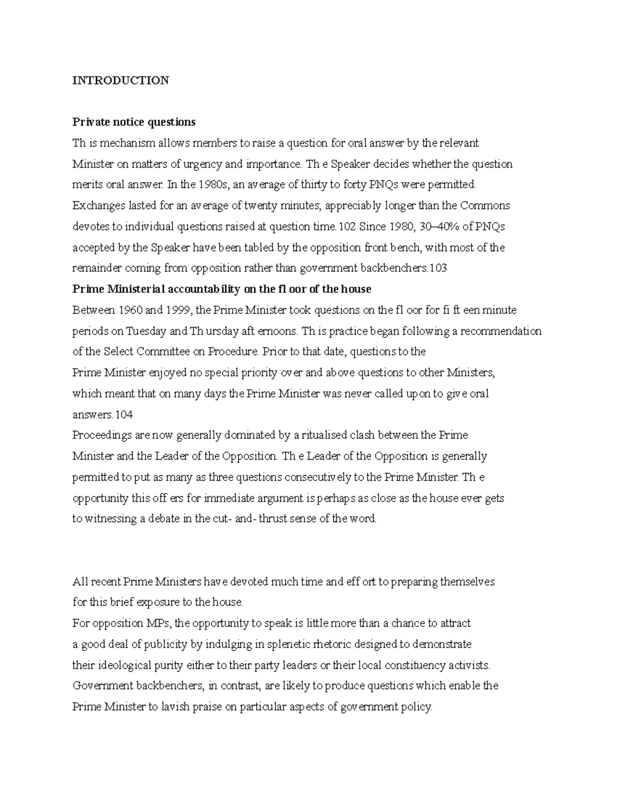 Private notice questions INTRODUCTION Private notice questions Th is