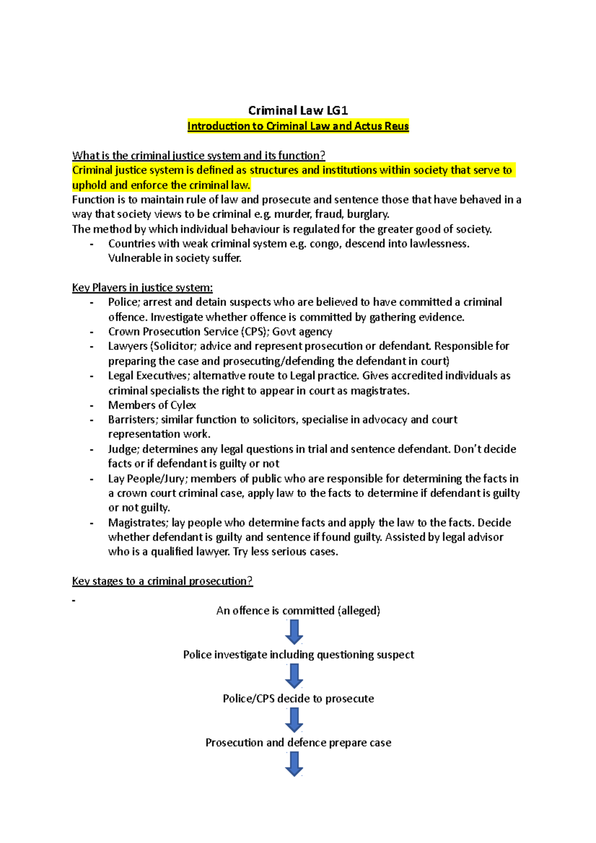 LG1 - Lecture notes 1 - Criminal Law LG Introduction to Criminal Law ...