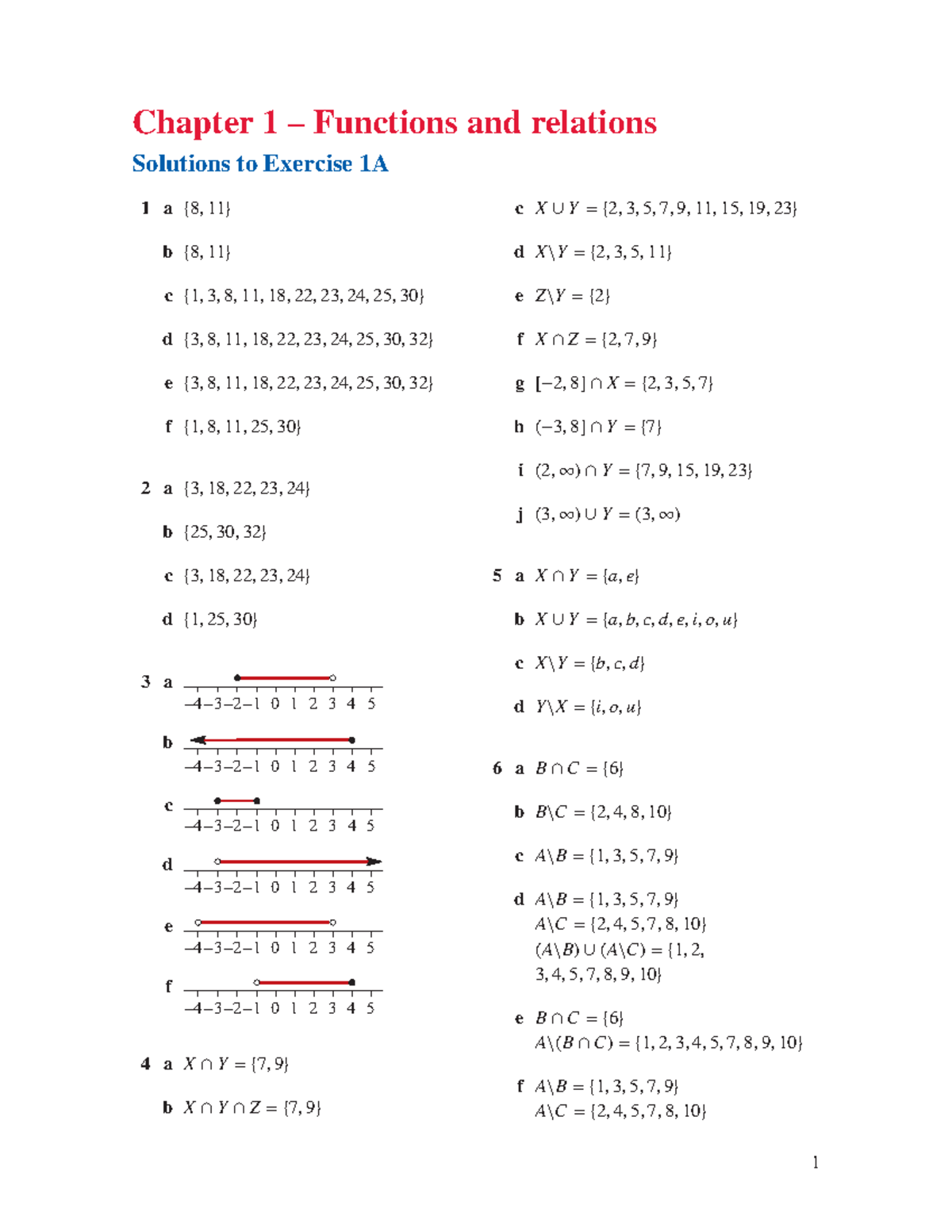 Chapter 1 - Functions and Relations - solutions - Chapter 1 – Functions ...