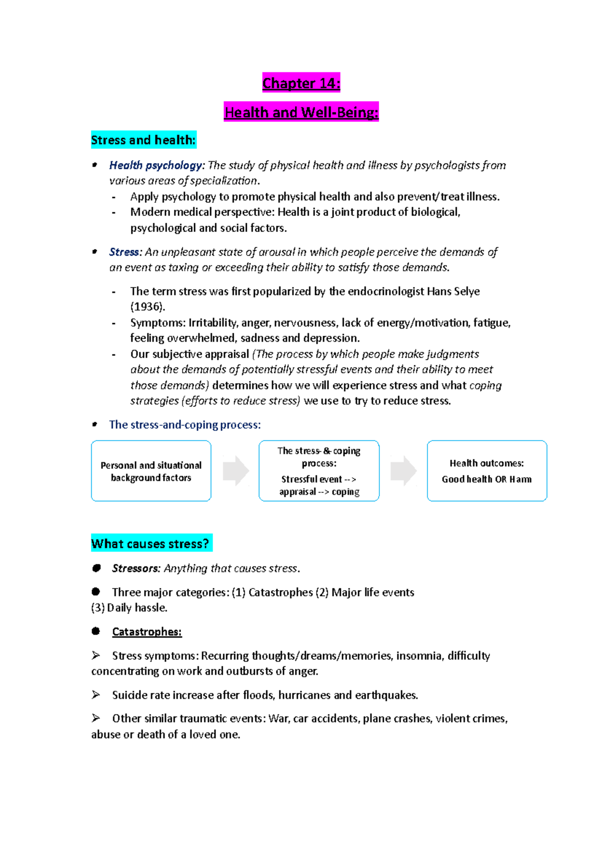 SLK 220- Chapter 14 - Chapter 14: Health and Stress and health: Health ...