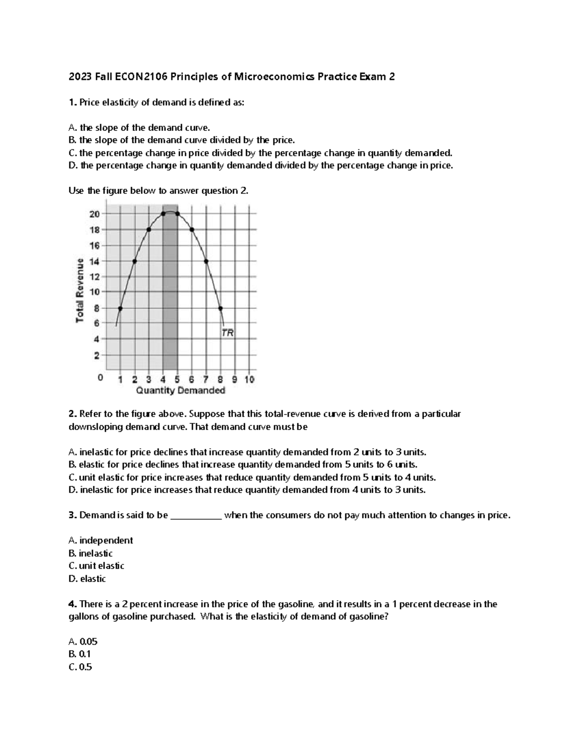 ECON 2106 Practice Exam 2 - 2023 Fall ECON2106 Principles Of ...