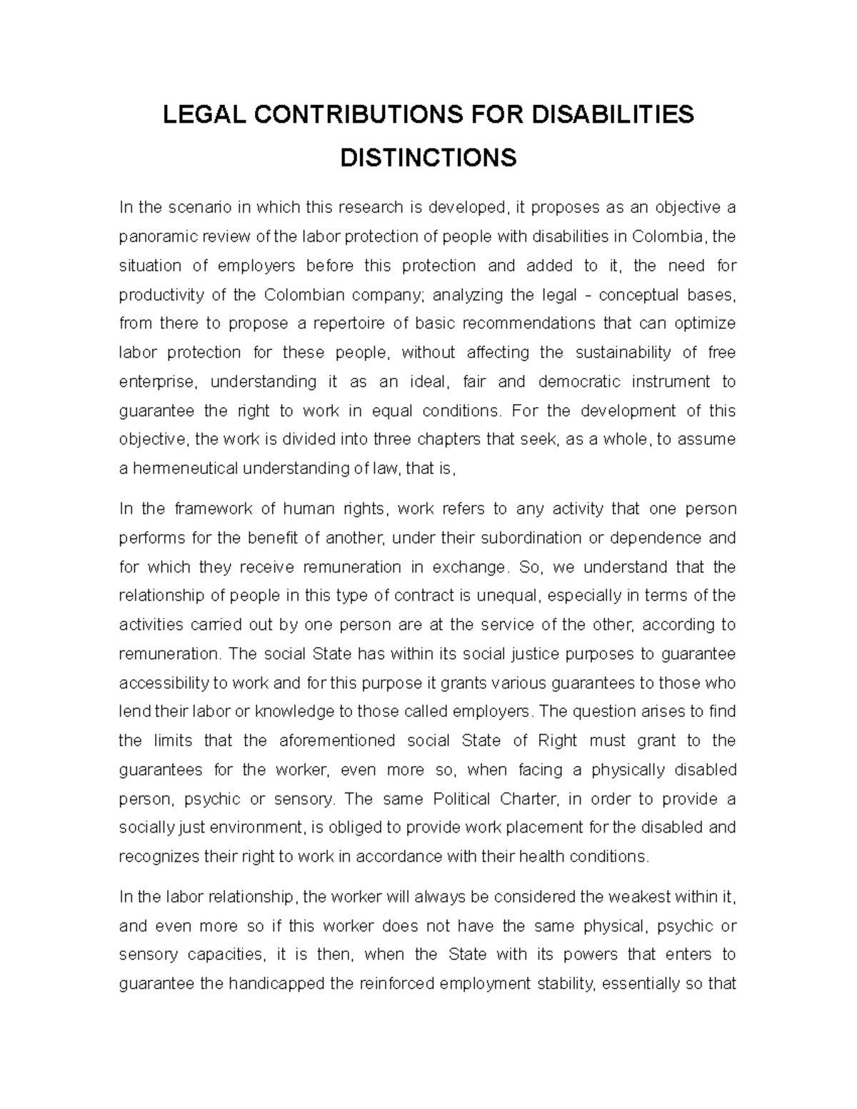 Legal Contributions FOR Disabilities Distinctions - LEGAL CONTRIBUTIONS ...