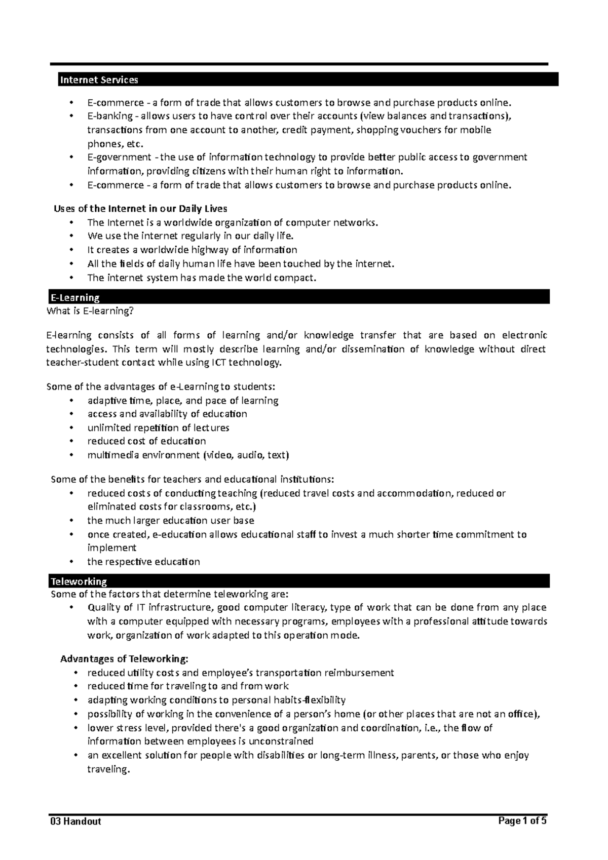 04 Handout - Sasdsadsadadad - 03 Handout Page 1 Of 5 Internet Services 