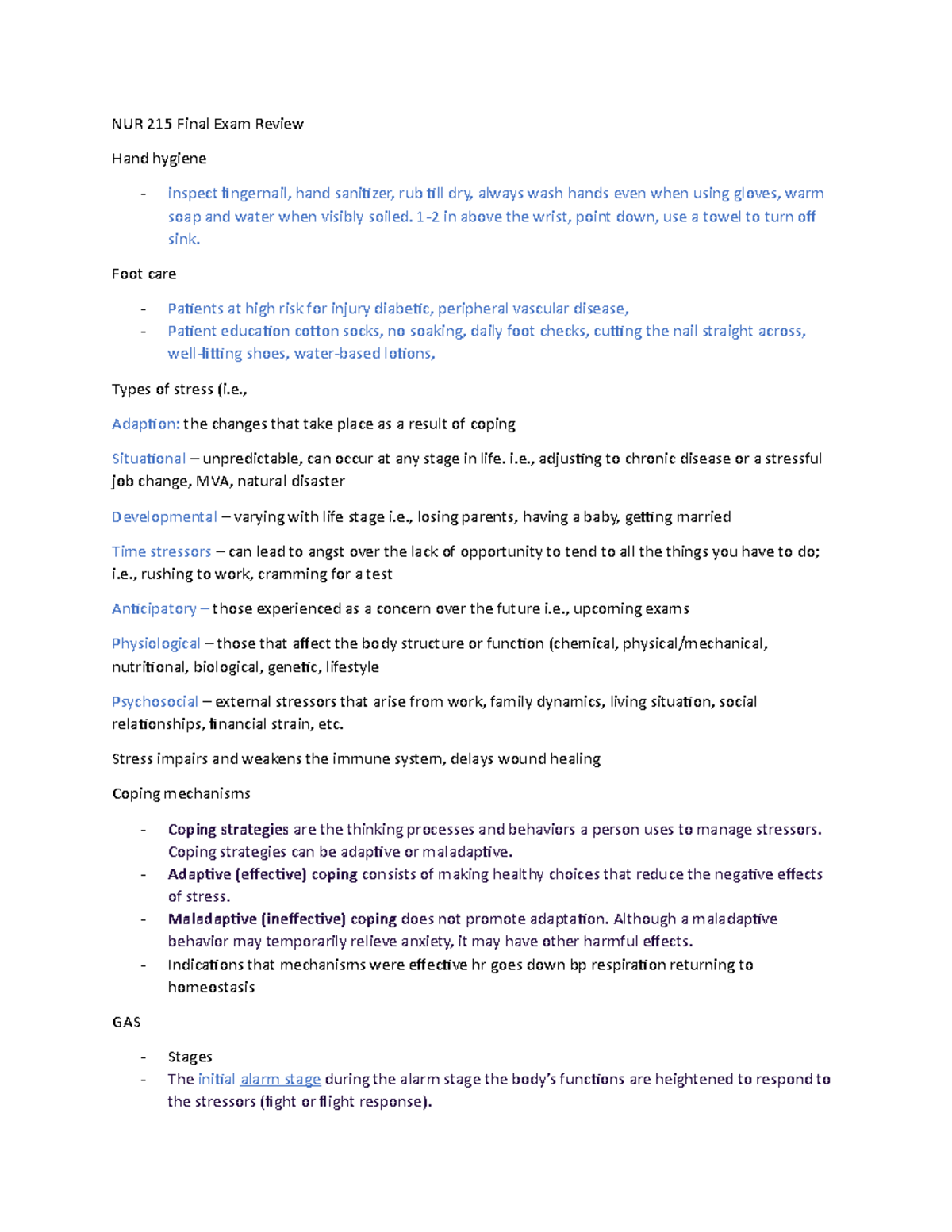NUR 215 Final Exam Review NUR 215 Final Exam Review Hand hygiene