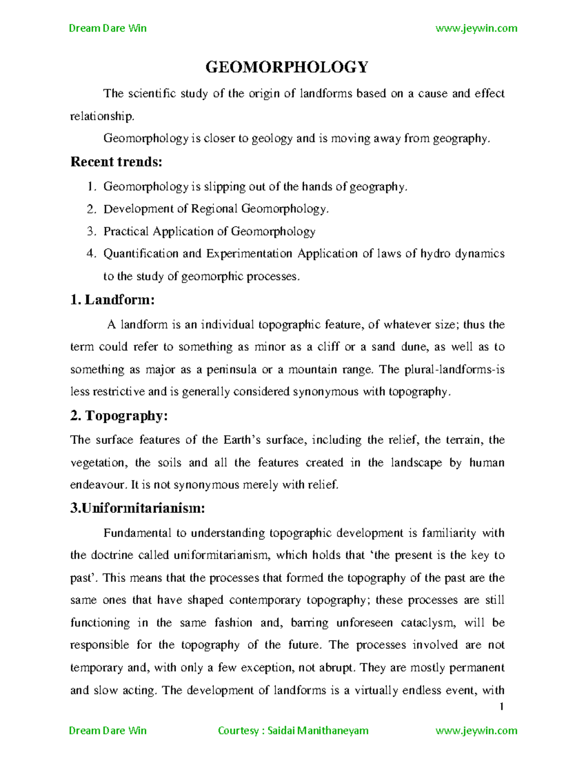 Optional-Geography-1-Geomorphology - 1 GEOMORPHOLOGY The scientific ...
