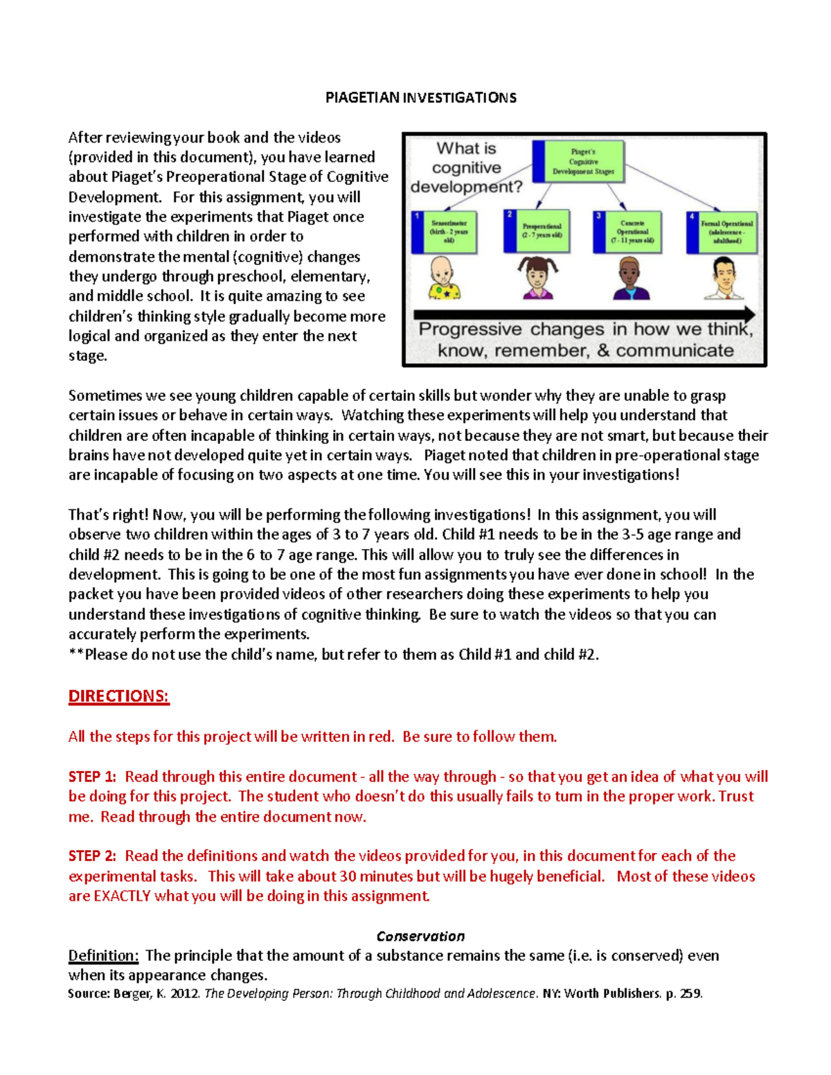 CDEV107 Piagetian Investigation Assignment PIAGETIAN INVESTIGA T