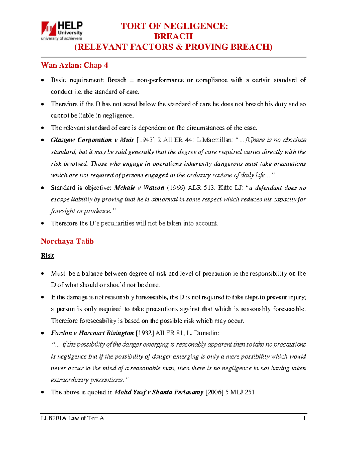 7. Negligence 3- Breach (Relevant Factors Proving Breach) - LLB201 ...