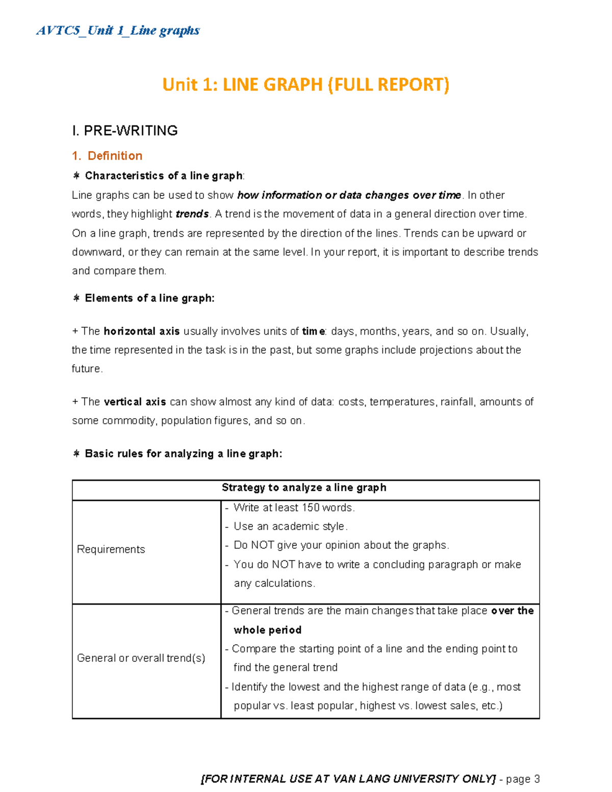LINE Graph Anh văn 5 Unit 1 LINE GRAPH (FULL REPORT) I. PRE