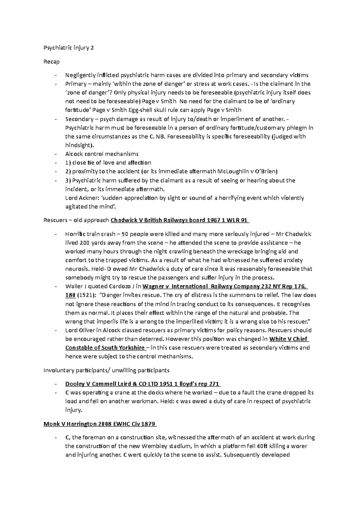 2. Psychiatric Injury 2 - Psychiatric Injury 2 Recap Negligently ...