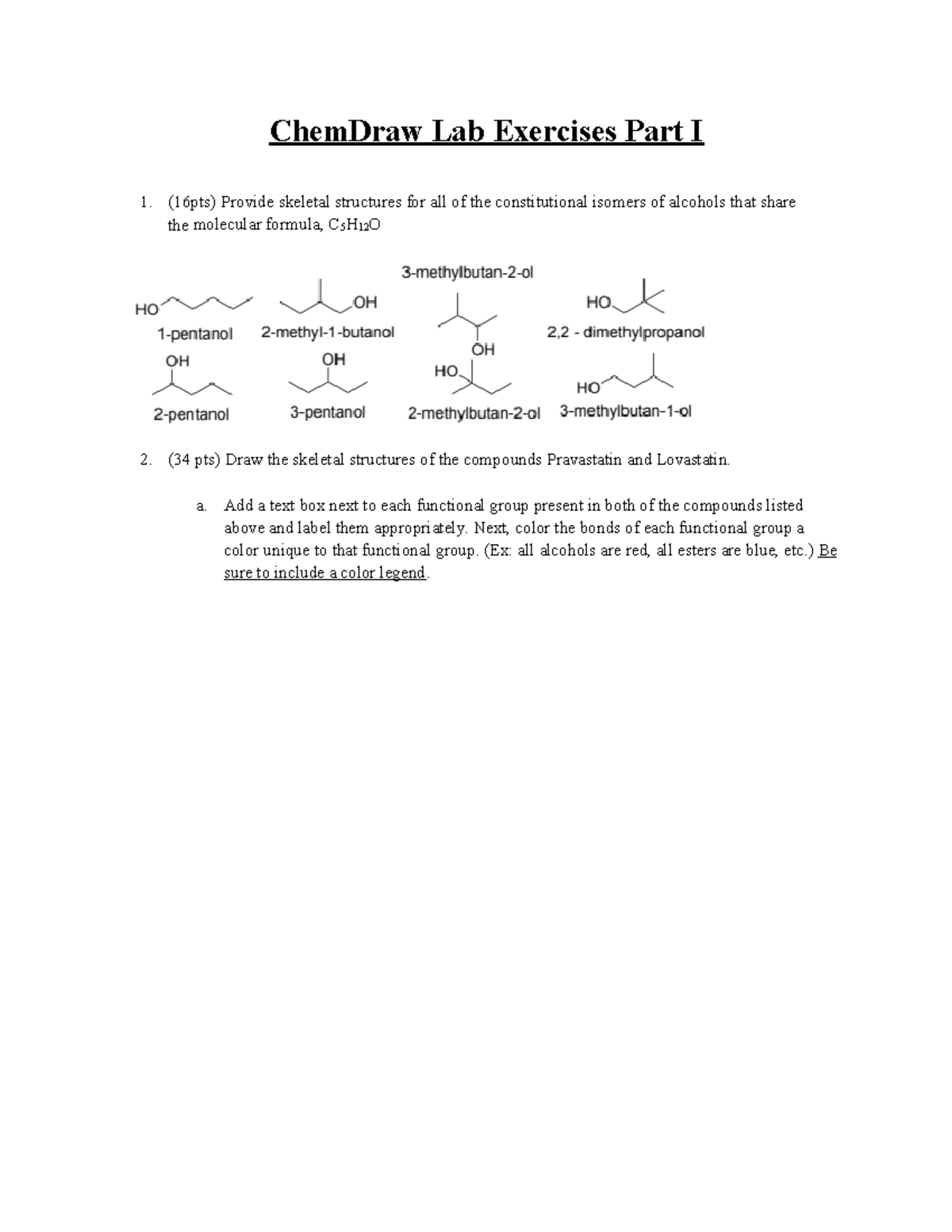 Chem Draw Lab Chemdraw Lab Exercises Part I 1 16pts Provide