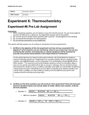 pre lab experiment 5 chemistry matriculation