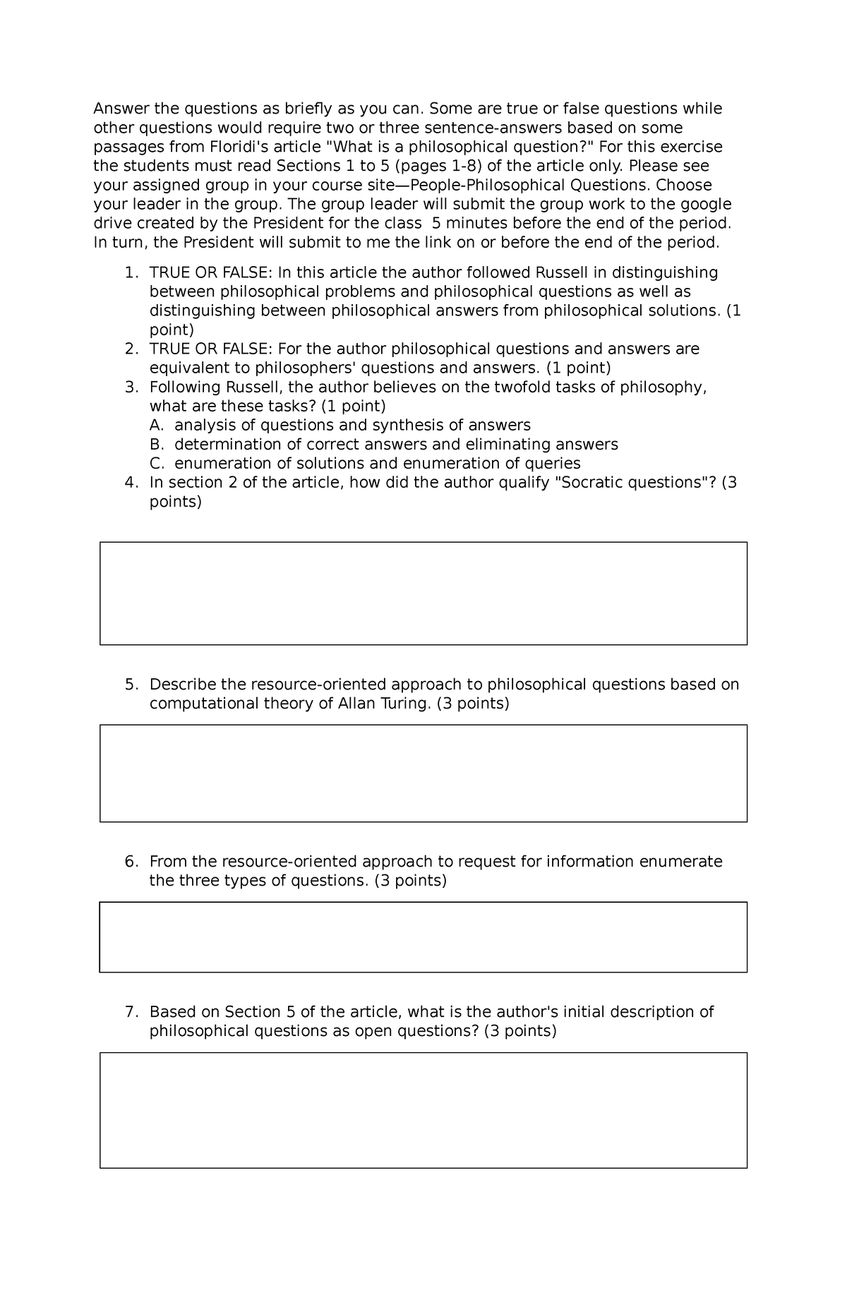 Exercise 1-Philosophical Problem - Answer the questions as briefly as ...