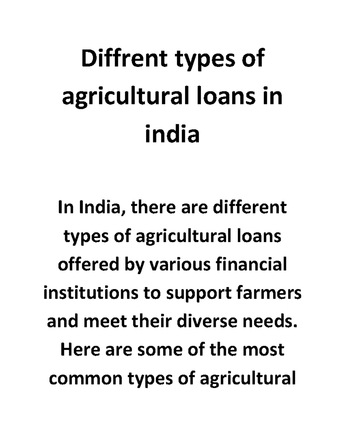 Diffrent Types Of Agricultural Loans In India Part 1 - Diffrent Types ...