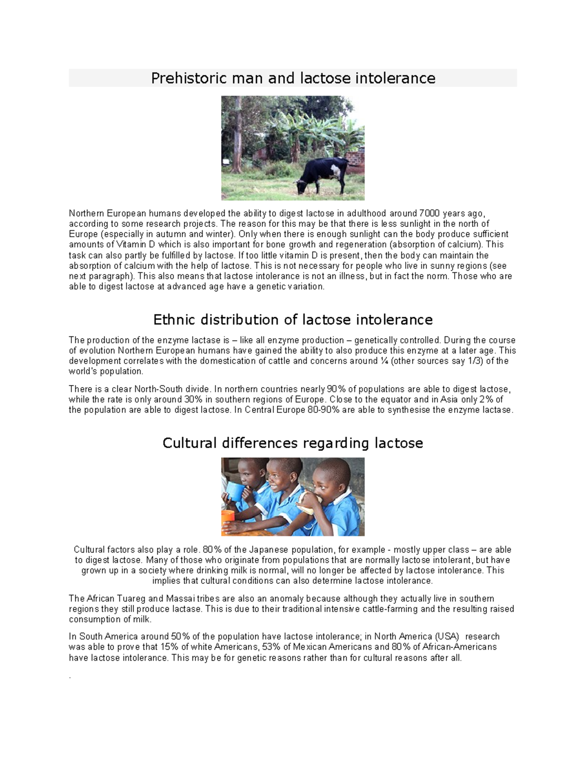 Lactose intolerance Prehistoric man and lactose intolerance Northern